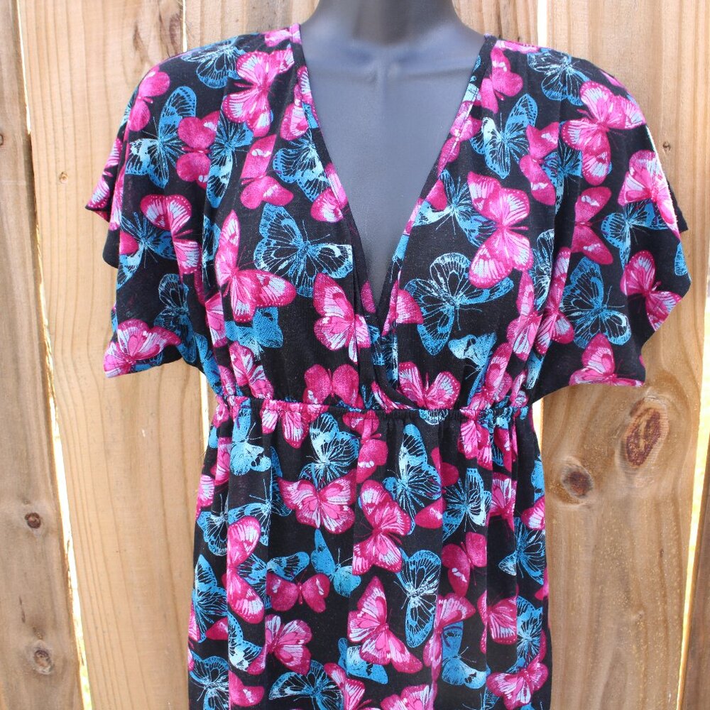 No Boundaries Butterfly Print‎ Empire Waist Tunic Top Size L